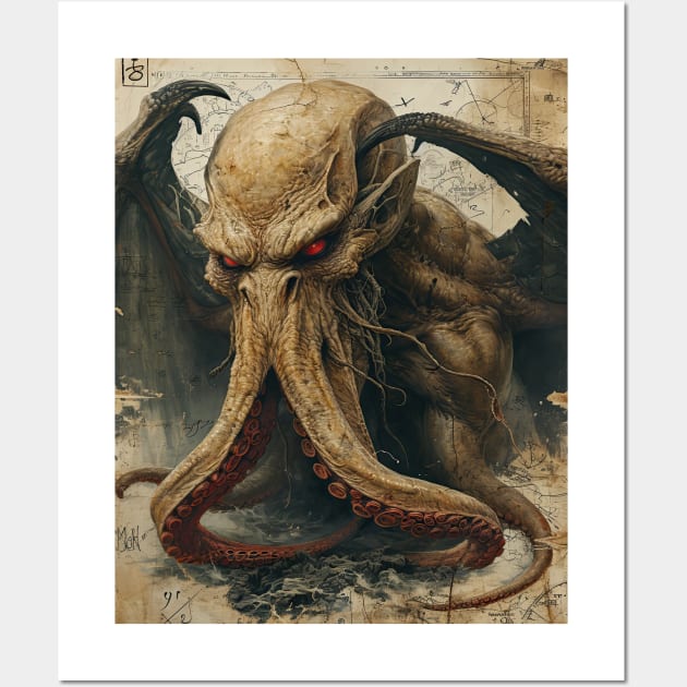 Vintage Japanese Cthulhu monster 3 Wall Art by obstinator